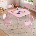 thumbnail image 2 of Kids 5-Piece Classroom Folding Table and Chairs Set, Folding Activity Table and Chairs Set for Dining Room,Daycare,Classrooms, Pink, 2 of 8