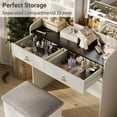 thumbnail image 3 of Vanity Desk with Charging Station, Small Makeup Vanities Set with LED Light Mirror and Drawers, Vanity Table for Bedroom with Storage Stool, 3 of 6