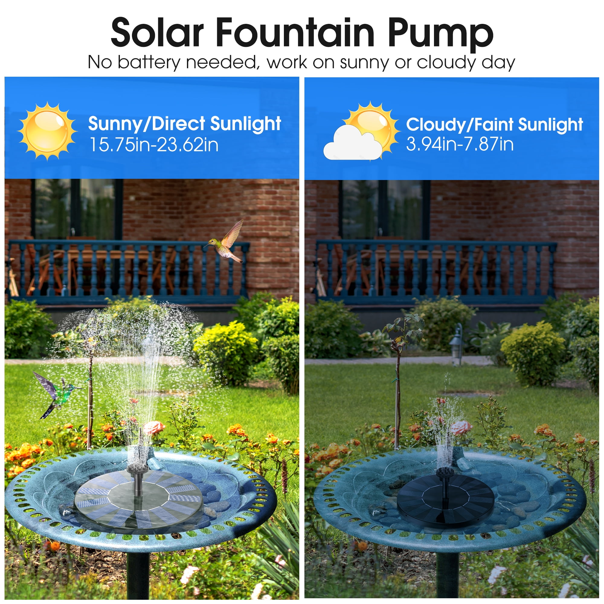 Solar Fountain, Floating Solar Powered Water Fountain Pump for Bird Bath, Garden, Pond, Pool, Outdoor