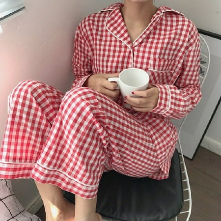 

CoCopeaunt Japanese Korean Grid Printed Girls Pajamas Set Cute Spring Long Sleeve Leisure Sleepwear For Women Loose Nightwear Homewear Suit