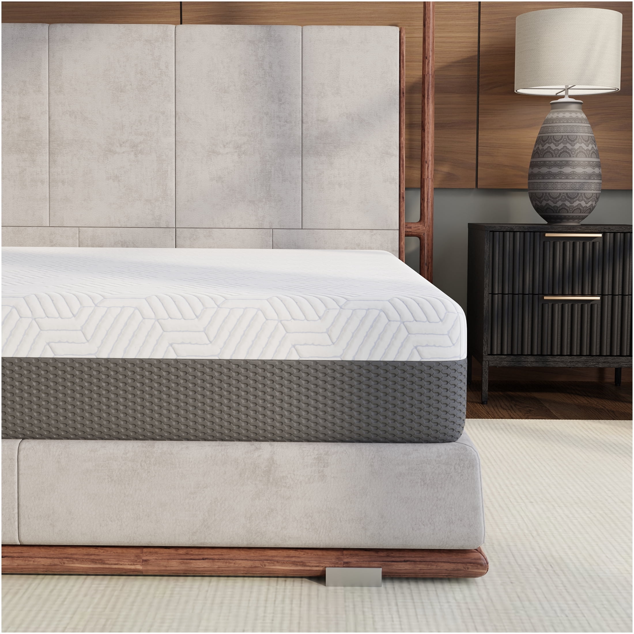 JERFIT California King Size 10 Inch Medium Firm Mattress, Gel Memory Foam Bed Mattress in a Box with Cool Cover, CertiPUR-US Certified, White and Gray
