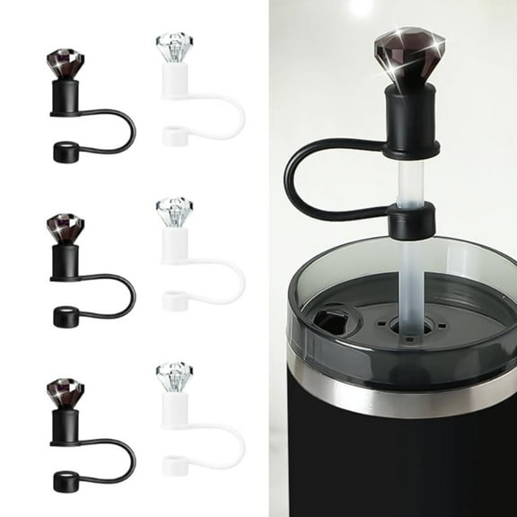 Silicone Straw Topper 6 Pcs for Stanley, Diamond Design Straw Covers for 40oz & 30oz Tumblers, Black & White Christmas Gift Accessories
