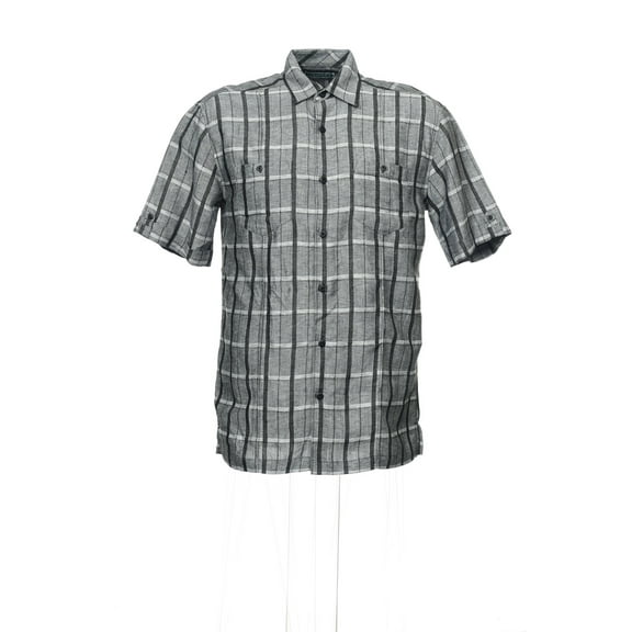 Cubavera Gray Plaid Camp Shirt , Size Small