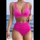 thumbnail image 4 of Traje de Baño de con Control de Abdomen para Mujer, Push Up, Cintura Alta, Color Rosa y Rojo, Talla M, 4 of 10
