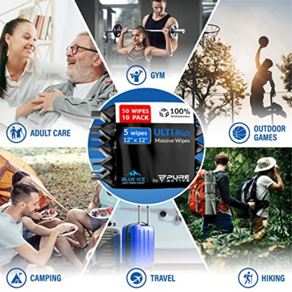 Body Wipes for Men – 50 Extra Large Body Wipes for Camping 12"x12" Body Wipes after Workout - Deodorizing Mens Shower Wipes In Travel - Extra Thick Face Wipes - Shower Wipes for Men Adult Bathing
