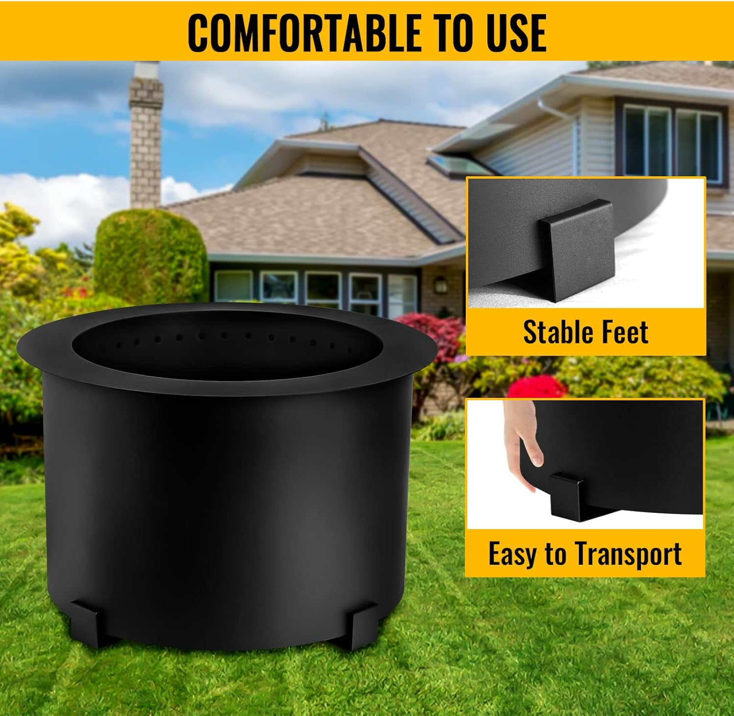 Smokeless Fire Pits Large Wood Burning Fire Pit Carbon Steel Stove Bonfire Fire Pit Portable Outdoor Fire Bowl for Picnic Camping Backyard (21.5 /'')