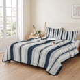 thumbnail image 2 of Queen Quilt Set 90''x96'', Navy Blue Beige Lightweight Bedspread Coverlet Set with 2 Pillow Shams, Retro Simple Abstract Vertical Stripes Breathable All Season Quilt Bedding for Bedroom/Guest Room, 2 of 9