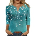 thumbnail image 1 of Tejiojio 3/4 Length Seelve Shirts for Women Casual Printed Crewneck Blouse Loose Fit Summer Top, 1 of 5
