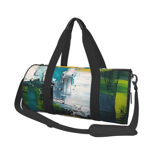 Balery Abstract Brushstrokes Green Blue Bolsa de Gimnasio para Mujeres y Hombres, Bolsa de Viaje Impermeable, Bolsa de Fin de Semana con Compartimento para Zapatos y Bolsillo Húmedo