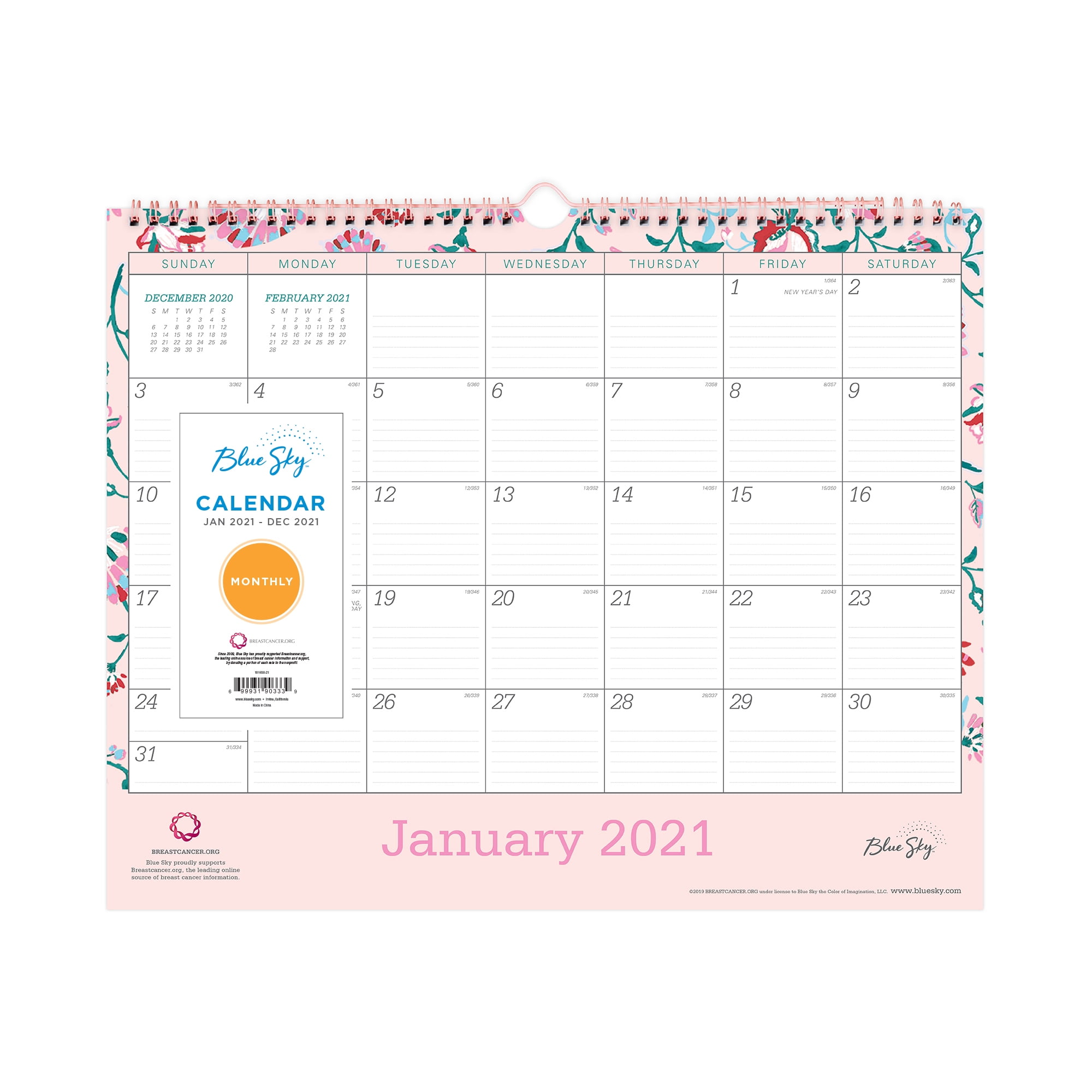 Blue Sky BCA 2021 15" x 12" Wall Calendar, Garden Flower