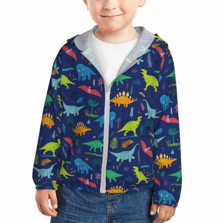 

Lukts Dinosaurs Adventure Print Children s Long-Sleeved Sun Protection Clothing Hooded Sweatshirts for Boys and Girls Outdoor Sports-18 Months