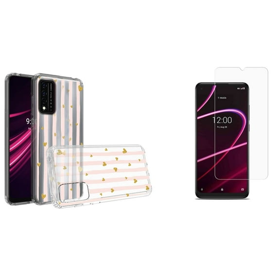 Bemz Slim TPU Series Case for REVVL V  5G with Tempered Glass Screen Protectors (2-Pack) and Touchless Tool - Gold Love Stripes