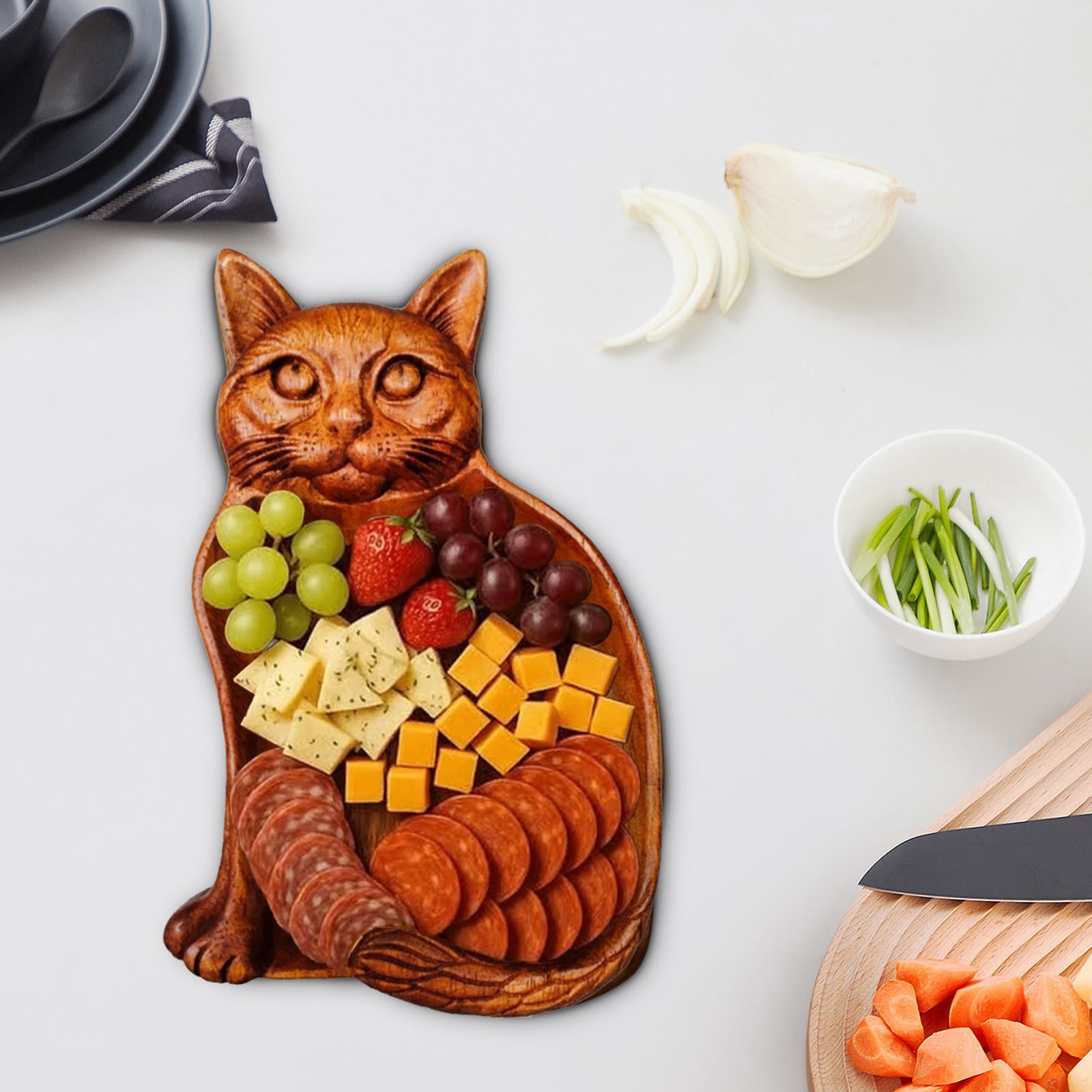 Cat Charcuterie Platter - Novelty Serving Tray Board for Cheese Meats Fruit - Animal Themed Fruit Bread Board - Food Platter Home Decorative Ornament (Cat)