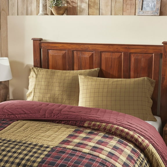 VHC Brands Connell Standard Pillow Case Set of 2 21x30, Cotton Pillow Case, Country Covers for Pillows, Connell Collection, Rectangle 21x30, Burgundy