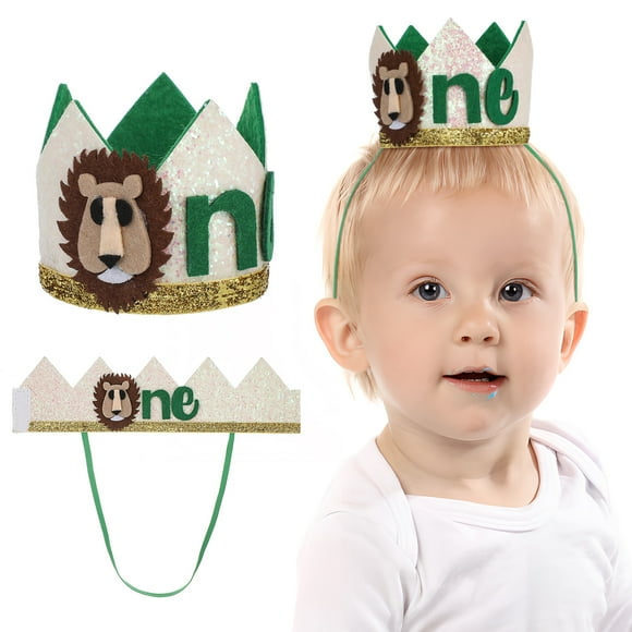 KAKOWELY Corona de cumpleaños para bebé, temática de jungla, corona para primer cumpleaños, sombrero de león para cumpleaños, decoración para fiesta de primer cumpleaños