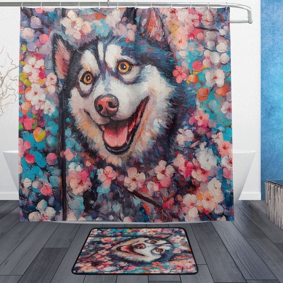 BZSMCE Shower Curtain and Bath Accessory Set,Cheerful Canine Pattern