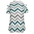 thumbnail image 5 of Aqua Chevron Pattern Womens Summer V Neck Zipper Top Short Sleeve T Shirt Off Shoulder Top Casual Classy Loose Shirts, 5 of 7