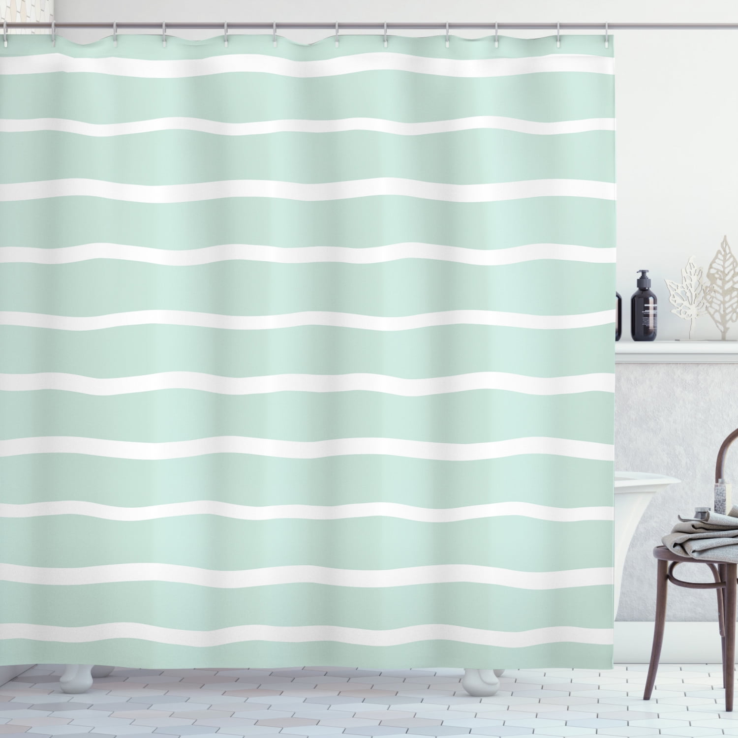 Ambesonne Pastel Shower Curtain, Wavy Lines White Striped, 69"Wx75"L
