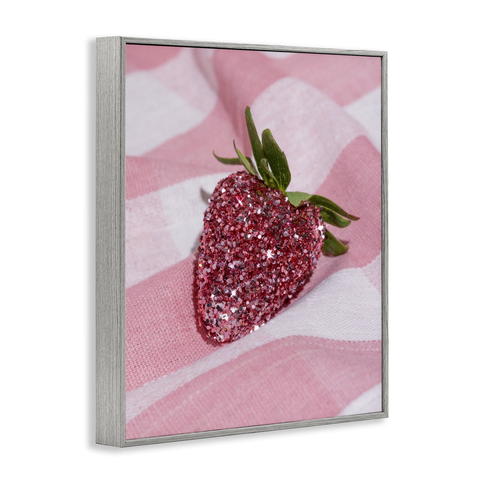 Stupell Industries Glimmer Strawberry on Pink Gray Framed Giclee Art, design by LISH Creative