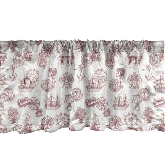 Ambesonne Nautical Valance Pack of 2, Ship Compass Wheel, 54"X18", Raspberry Pale Peach