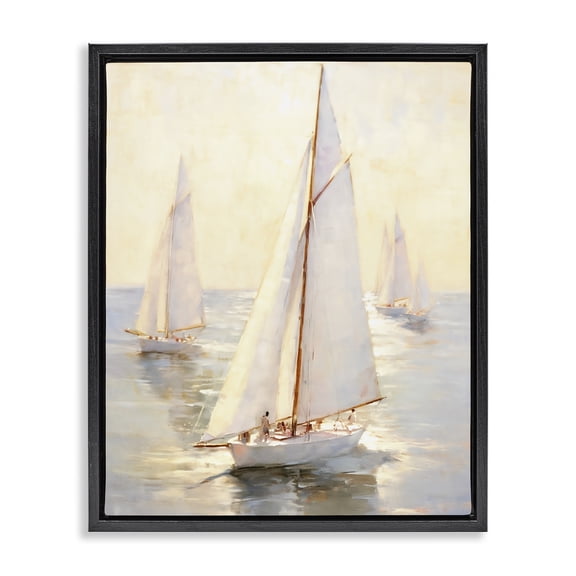 Stupell Industries Coastal Sunlit Sailboats Black Floating Frame Canvas Art, 25 x 31, by Ray Powers