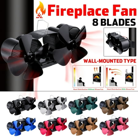 Fan For Wood Heater Stove Fan 8 Blades Dual Head Fireplace Fan Heat Circulating Wood Burner Heater Stove Eco Friendly ()