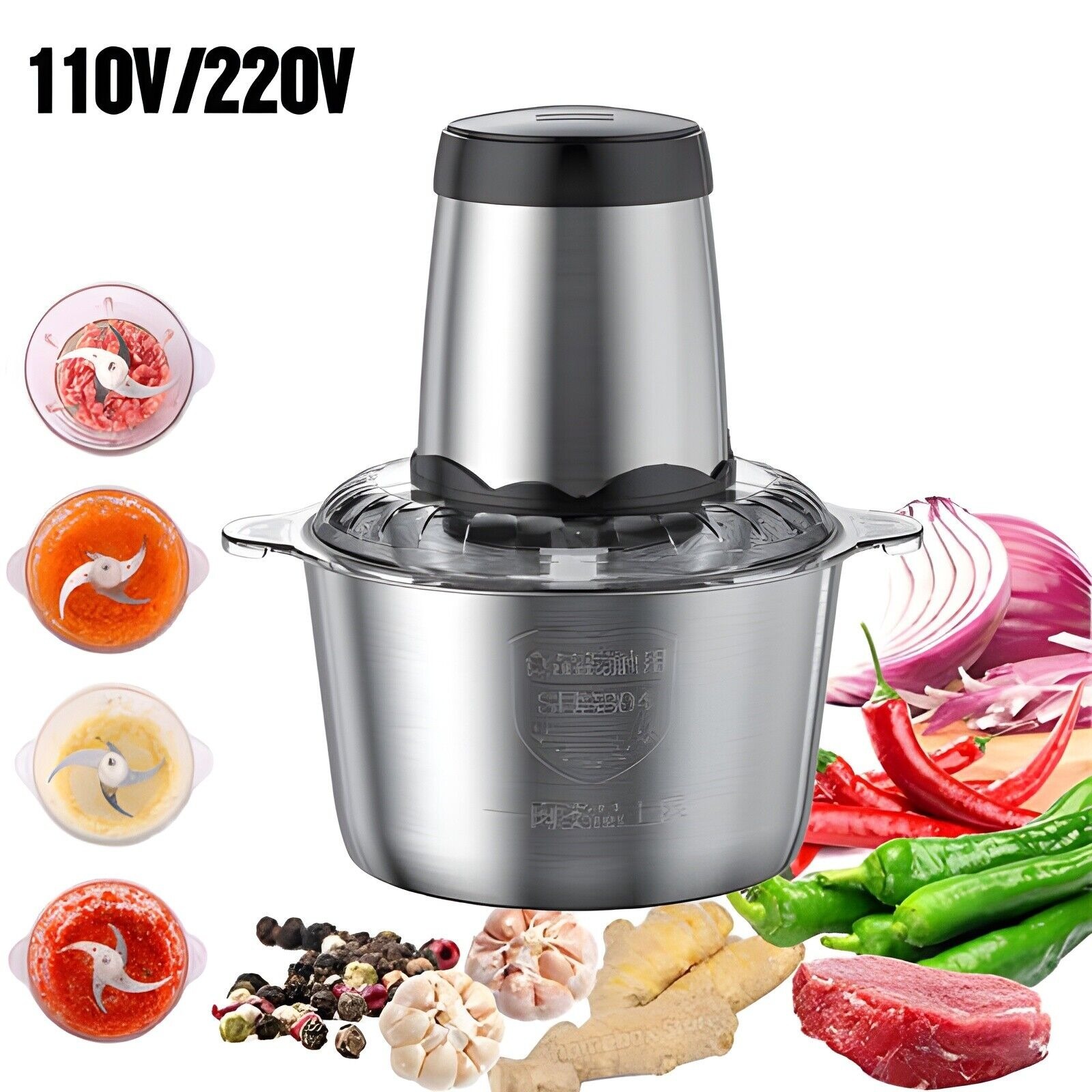 300W Electric Food Chopper & Meat Grinder with 2L Stainless Steel Bowl, Multi-Functional Food Processor for Vegetables, Meat, and Herbs - Ideal for Home Kitchens & Meal Prep