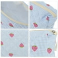thumbnail image 3 of Bolsa de Maquillaje Cuadrada Mediana de Rayas Acolchadas de Fresa Única para Viajes Azul de Poliéster, 3 of 6