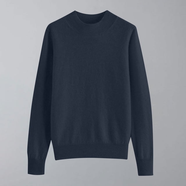 VgaVtl Womens Sweaters Cotton Turtleneck Long Sleeve Womens Fall Sweaters Solid Color Knit Layering Blue Relaxed Fit Sweaters