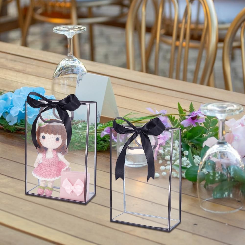 36 Pack Clear Plastic Gift Bags with Handles Reusable Transparent Bags Bulk with 75 Yards Ribbon for Wedding Bridesmaid Bridal Shower Birthday Graduation Business Party 7x10x3 inch (Black)
