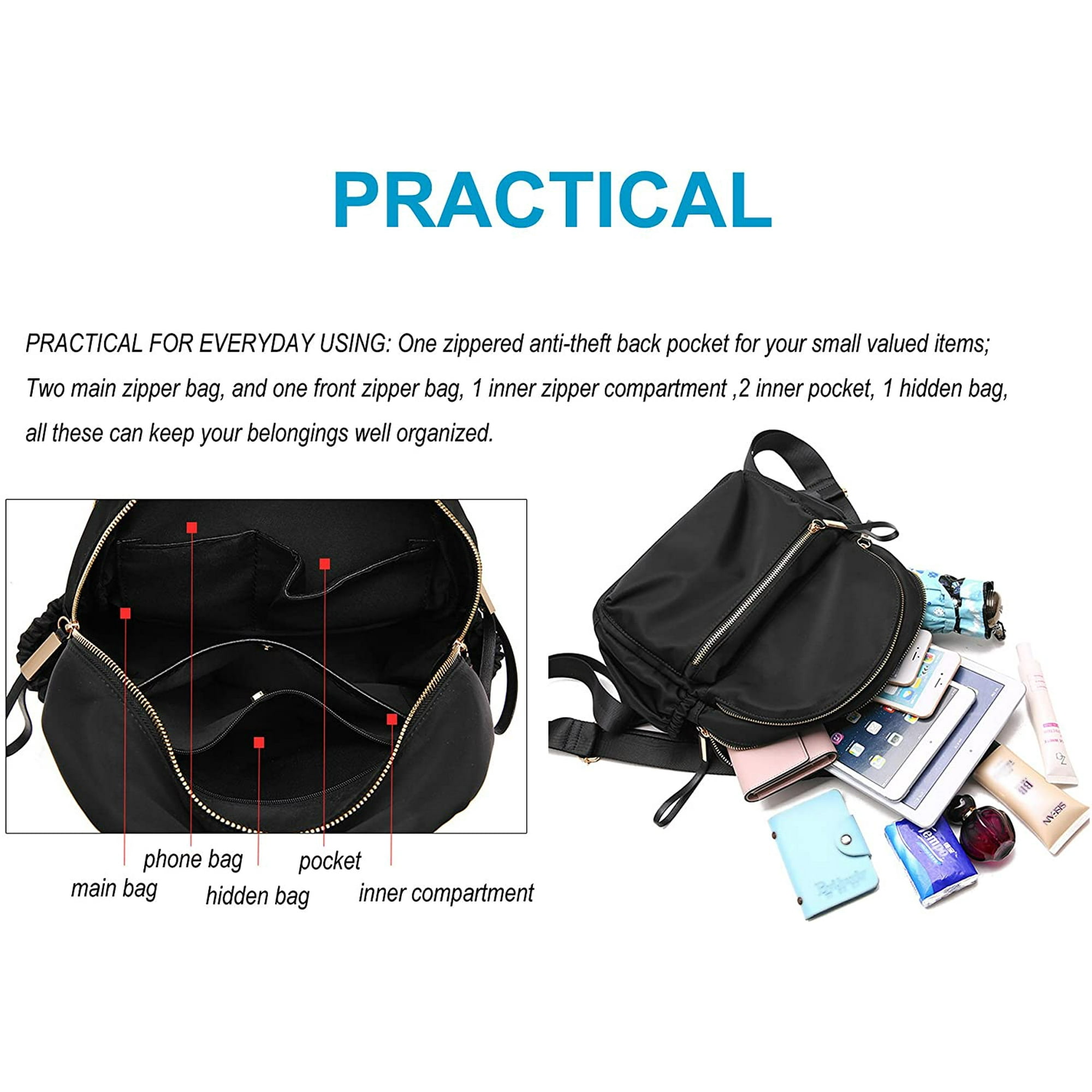 Pehfend Waterproof Oxford Small Backpack Purse For Women School Bag For Girls Black