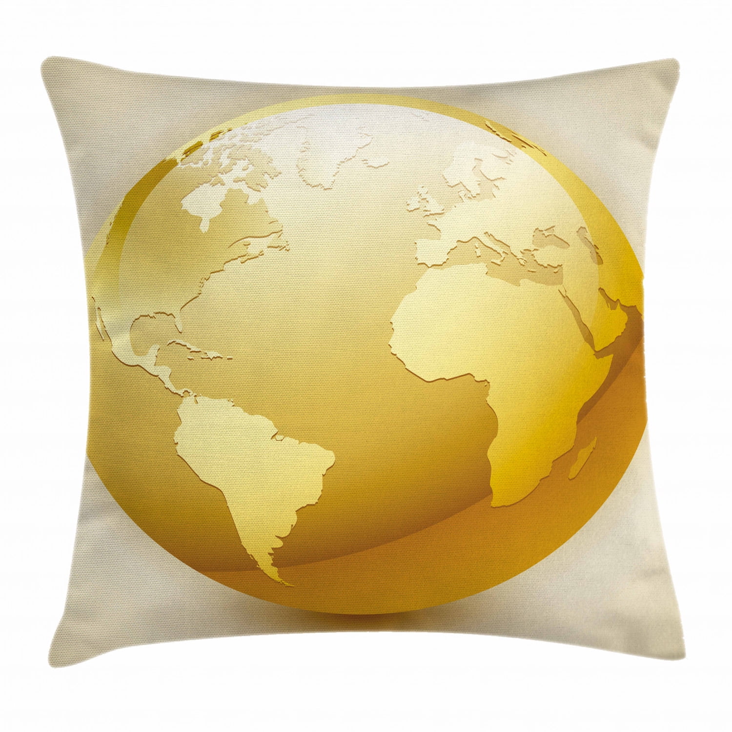 Earth Throw Pillow Cushion Cover, Vivid Style Earth Icon in Yellow Color World Sphere Global