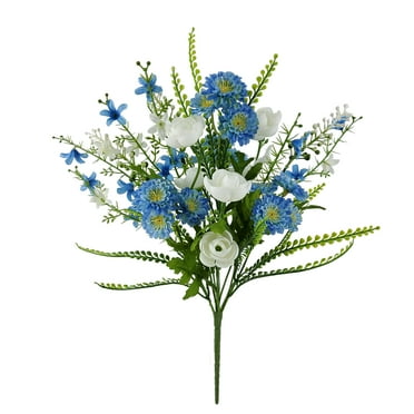 Mainstays 16 inches Indoor Artificial Scabiosa Mix Bush, Blue Color.