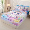 thumbnail image 2 of Metsweet Cute Floral Unicorn Zipper Full Size Comforter Sets with Fitted Sheet and 2 Pillowcases, Watercolor Rainbow Flowers Animal Zipper Bedding Set, Pink Yellow Blue,4pcs, 2 of 6