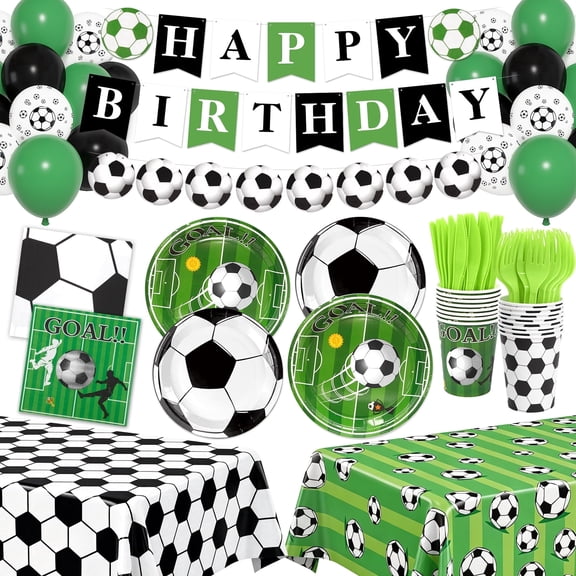 Treamon Soccer Party Decorations, 172 Pcs Soccer Birthday Party Decorations,  Serve 24 with Plates Napkins Cups Banner Balloons Tablecloth Knives Forks for  Soccer Sports Theme Decor