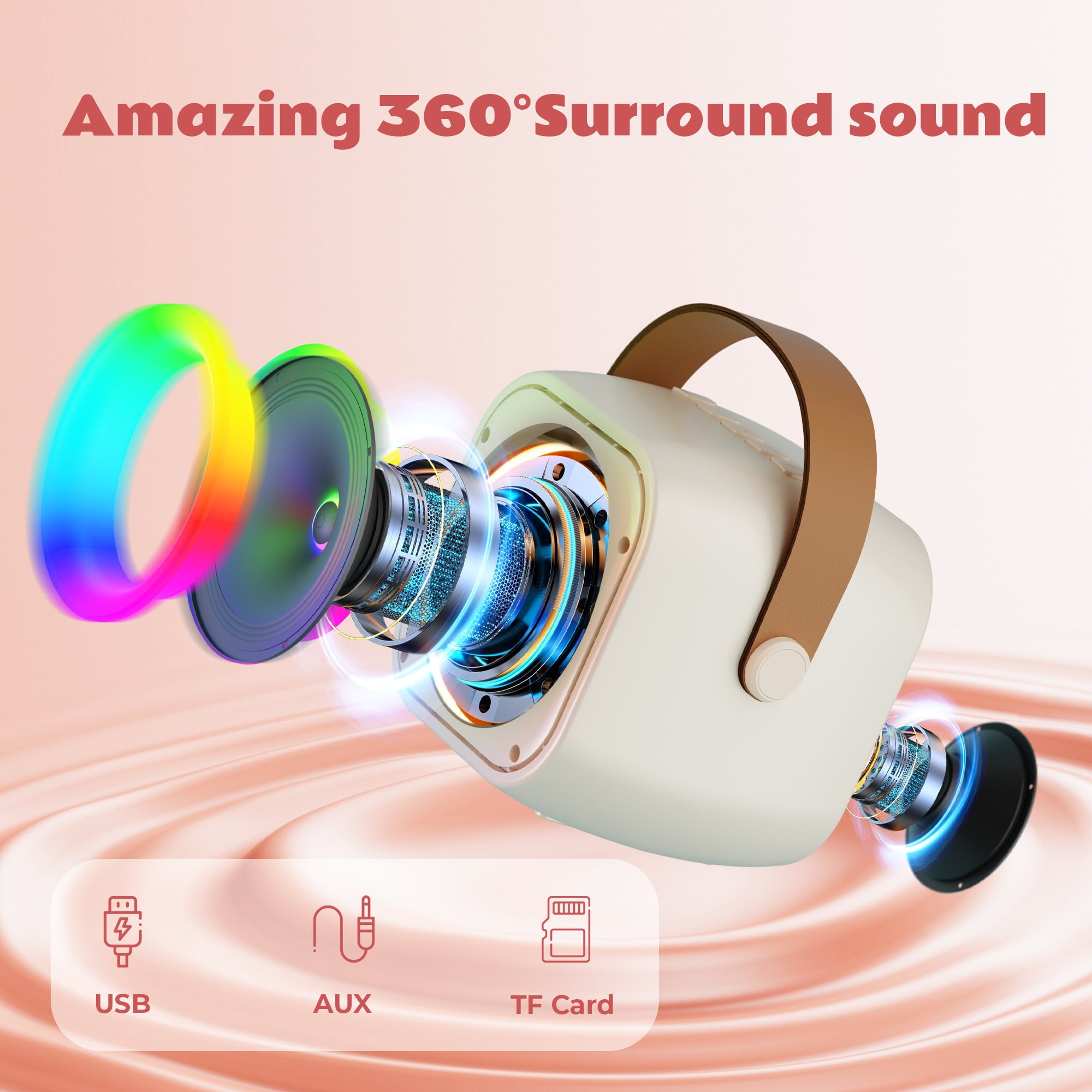 Bonaok Mini Karaoke Machine Toys, Portable Microphones for Kids Adults, Wireless Speaker Machine with LED Lights, Home Party Birthday Gifts for 3-12 Years Old Girls Boys