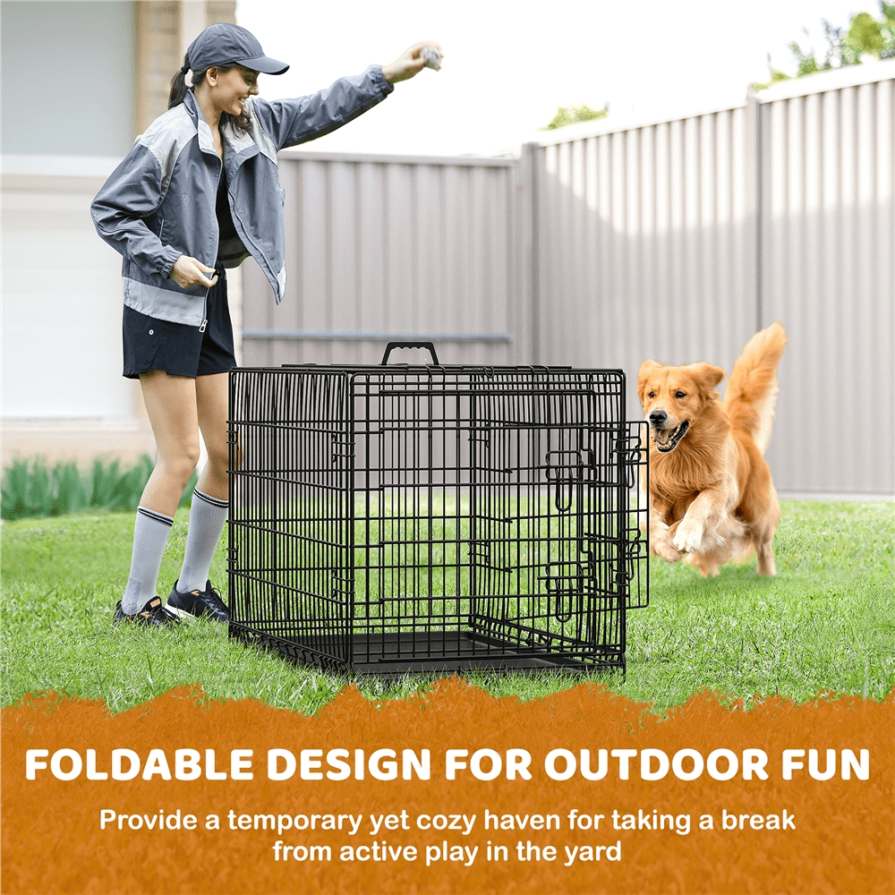Alden Design 42″ Dog Crate with 2 Doors and Pull-out Tray for Large Dog, Black
