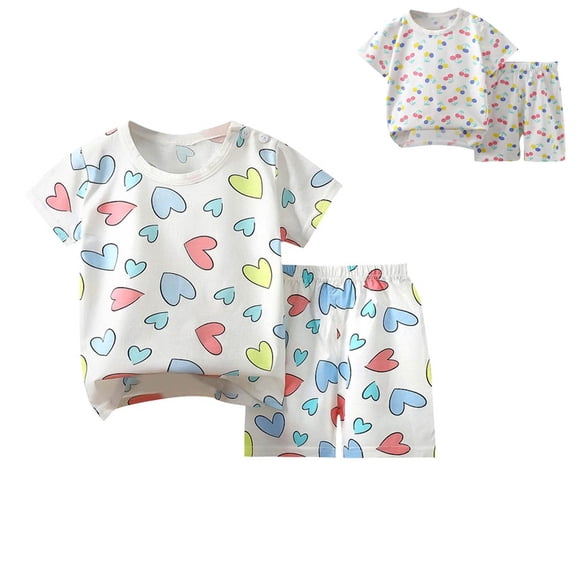 Asxite Toddler Summer Outfits Heart Print Short Sleeve Top and Shorts Set 6M-6Y