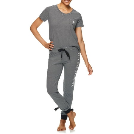 U.S. Polo Assn. Women's and Women's Plus Short Sleeve Top and Jogger 2-Piece Lounge Pajama Set