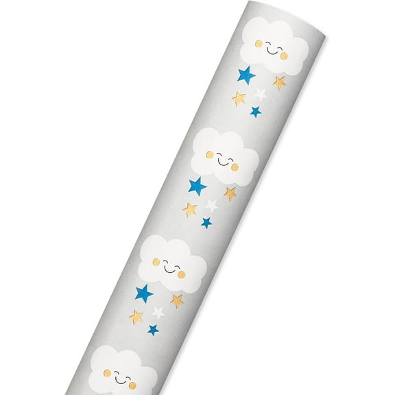 Rainbows and Hearts Gift Wrapping Paper Roll for Birthday Baby Showers Cute Clouds Stars Moon Pink and Blue Gift Wrap Supplies, 1 Roll, 58x23in