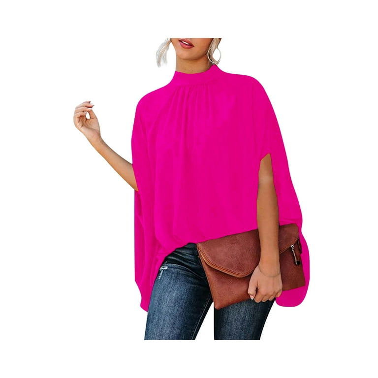 Womens Batwing Sleeve Oversize Batwing Blouse Cape High Neck Caftan Loose Poncho Top Walmart