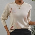 thumbnail image 7 of Aueoeo Sweaters For Women - Fall Winter Casual Crewneck Cable Knit Tops Floral Print Cute Loose Warm Pullover Beige S, 7 of 7