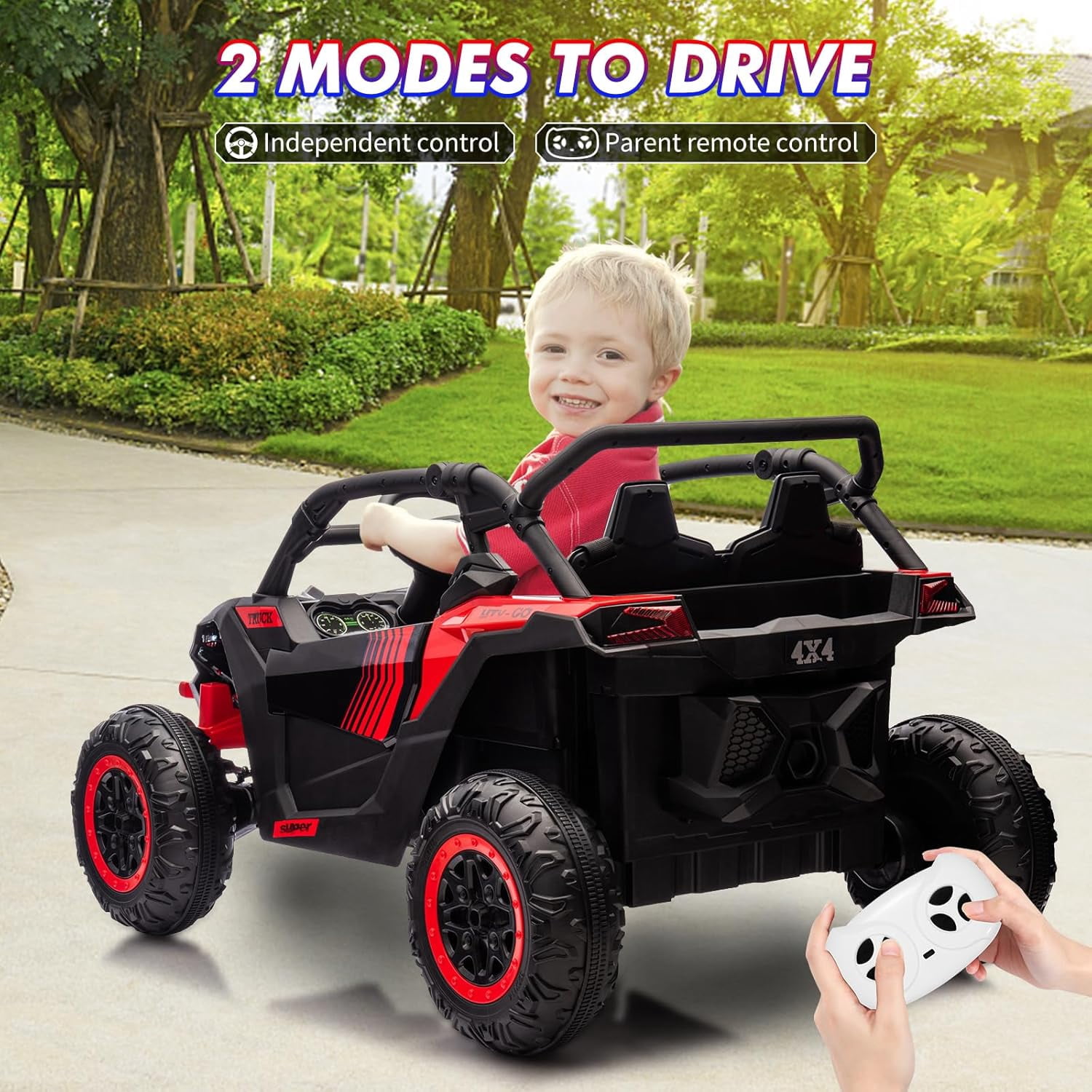 2 Seater Ride On Car for Kids, 24V 4WD Electric Utv with Remote Control, Battery Powered Electric Off-Road Utv Toy with Led Lights and Music for Boys Girls 3+
