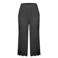 thumbnail image 4 of Stamzod Womens Capri Pants Fashion Solid Color Summer Stretch Waist Straight Wide Leg Cropped Pants Daily Casual Loose Plus Size Capris for Women with Pocket Dark Gray S, 4 of 5
