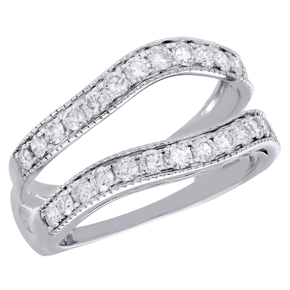 14K White Gold Diamond Enhancer Wrap Jacket Milgrain Edged Wedding Ring