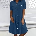 thumbnail image 6 of NSLGXD Denim Dress for Women 2026 Short Sleeve Lapel Collared Midi Shirt Dresses with Chest Pockets Dressy Casual Business Work Jean Dress S-2XL, 6 of 9