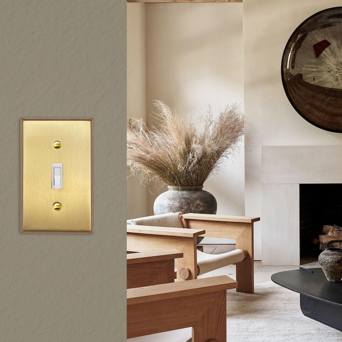 Rio Salto BRASS Signature Collection Metal Toggle Gold Outlet Cover or Light Switch Cover Wall Plate 10-Pack STANDARD SIZE Single Togle Wallplate Covers 1-Gang Brushed Brass Toggle Switch