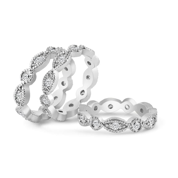 Sterling Silver 925 Rhodium Plated Clear CZ Stackable Eternity Ring White Jewelry Female Size 5