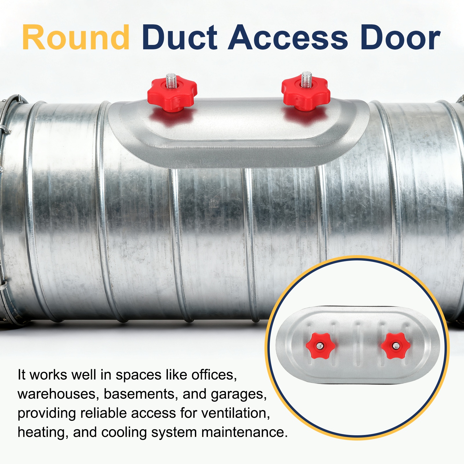 Uxcell 2Pcs 7" Round Duct Access Door, Duct Maintenance Access Door Galvanized Steel Ducting Cover with Rubber Gasket Adjustable Knobs for HVAC Duct Inspection, Silver