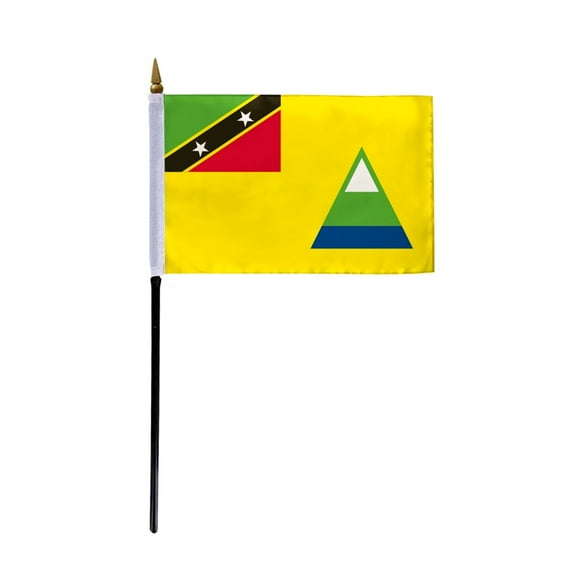 AGAS Small Nevis National Flag 4x6 inch - 11 inch Plastic Pole Polyester Fabric Stitched Edges Nevisian Hand Held Mini Small Stick Flags